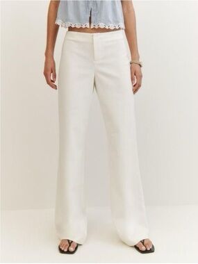 NWT Reformation Vida Linen Low Rise Pants White 10